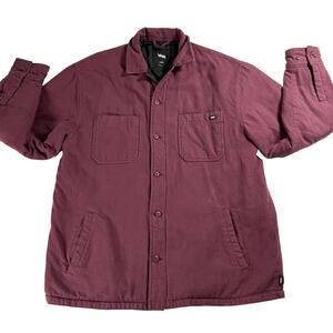 Vans Quilted Chore Jacket Mens Large Maroon Skate Streetwear Button Up Pad Lined